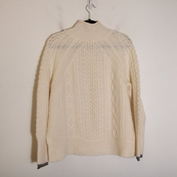 Alex Mill Camil Cable Knit Sweater Large Turtleneck Ivory Fisherman Wool Alpaca - Picture 7 of 7